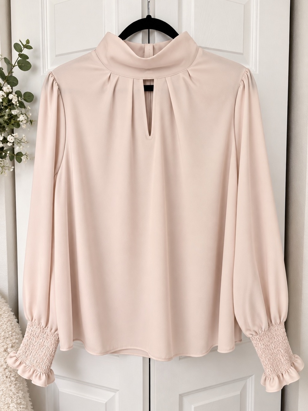 French Connection Blush High-Neck Keyhole Blouse